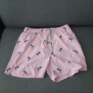 Vintage Summer Pink & White with Blue Palm Trees Size M Bathing Suit